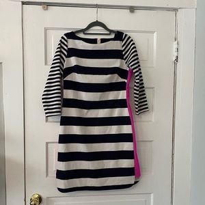 Blue/white striped dress with pink zipper detail
